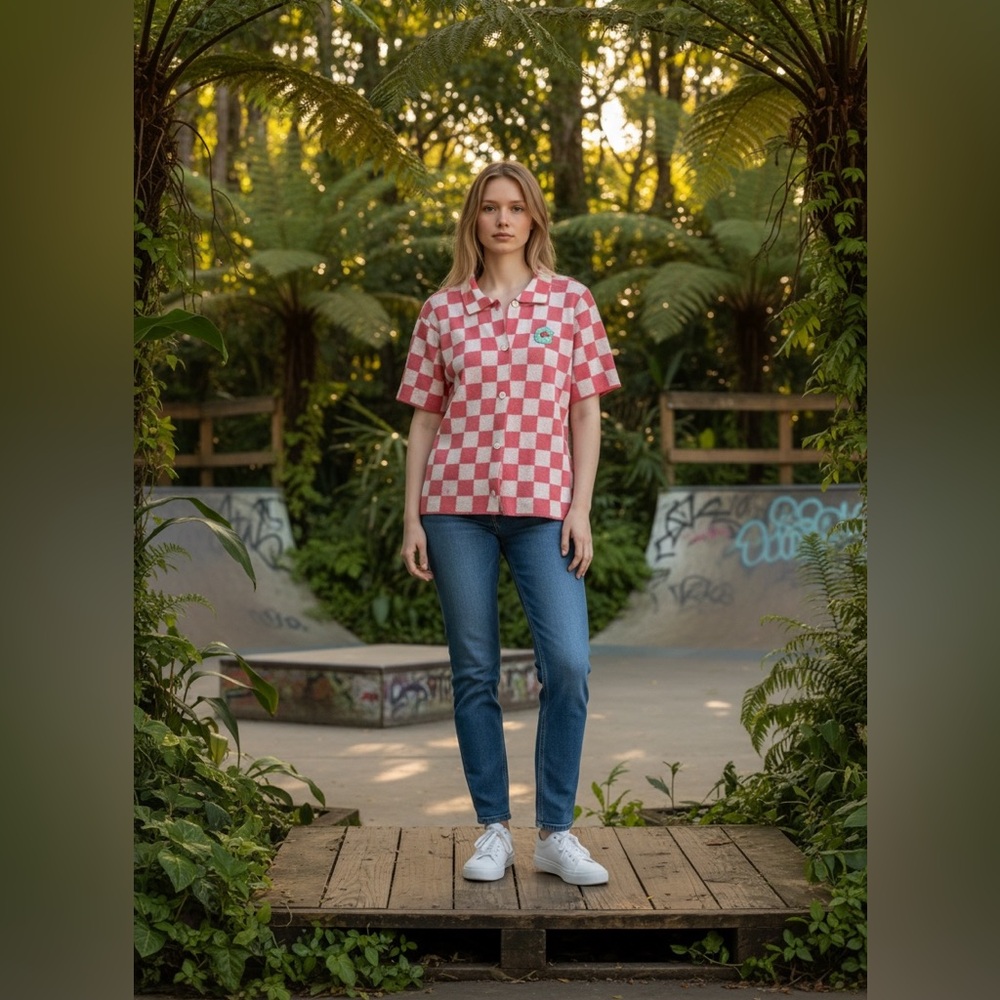 Vans Pink and White Checkered Button Down Shirt